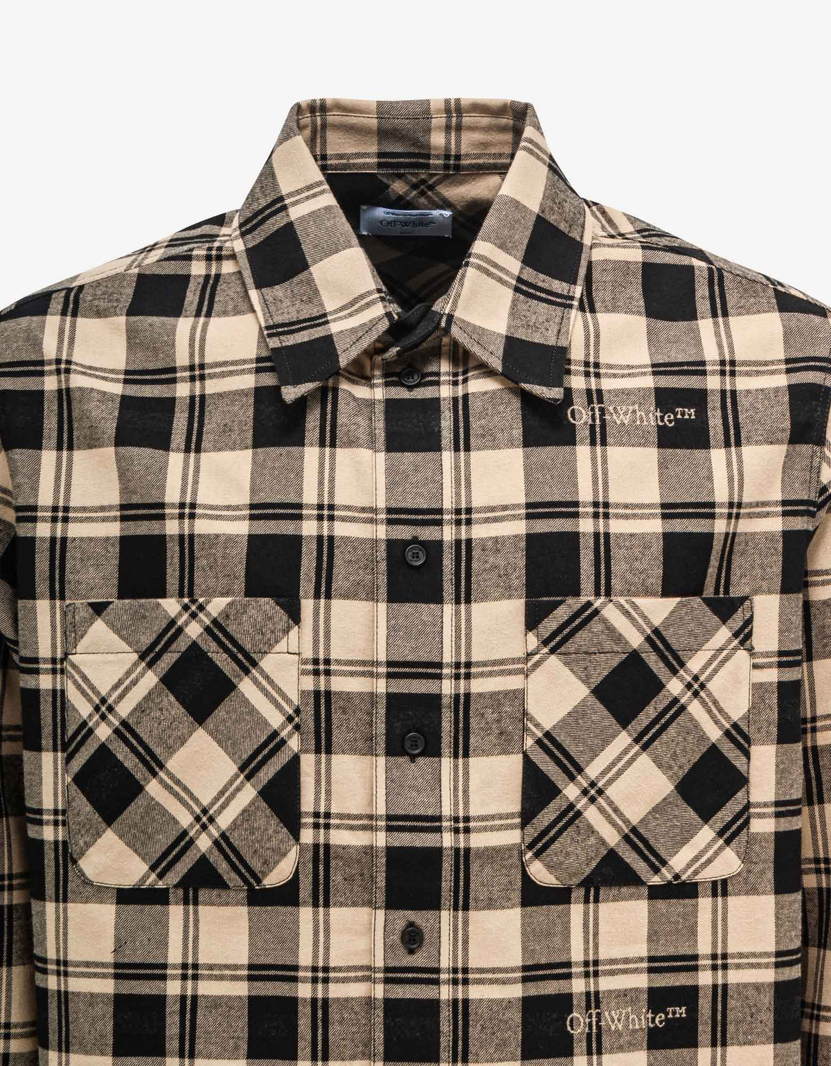 Off-White c/o Virgil Abloh Beige & Black Check Flannel Shirt