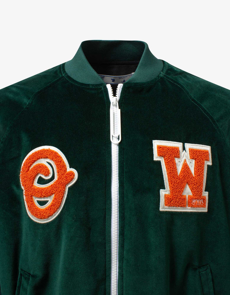 Off-White Green Barrel Velvet Pivot Bomber Jacket