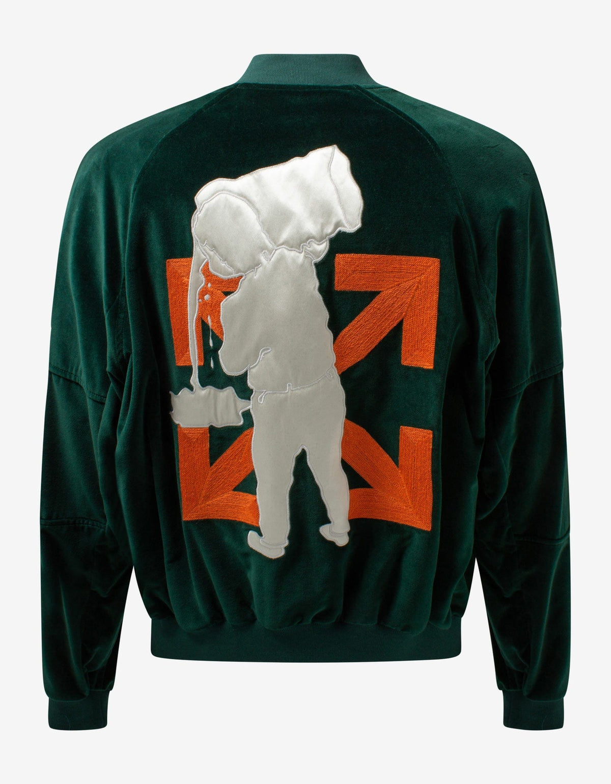 Off-White Green Barrel Velvet Pivot Bomber Jacket