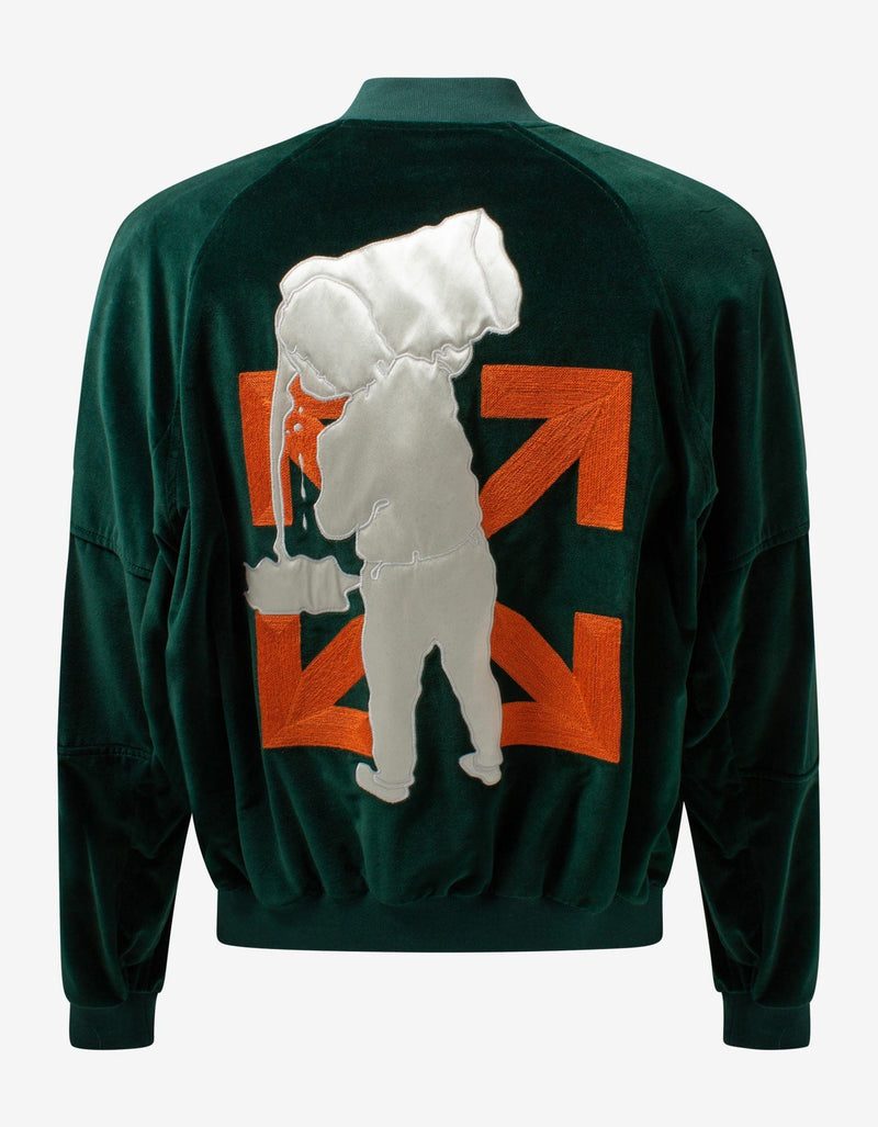 Off-White Green Barrel Velvet Pivot Bomber Jacket