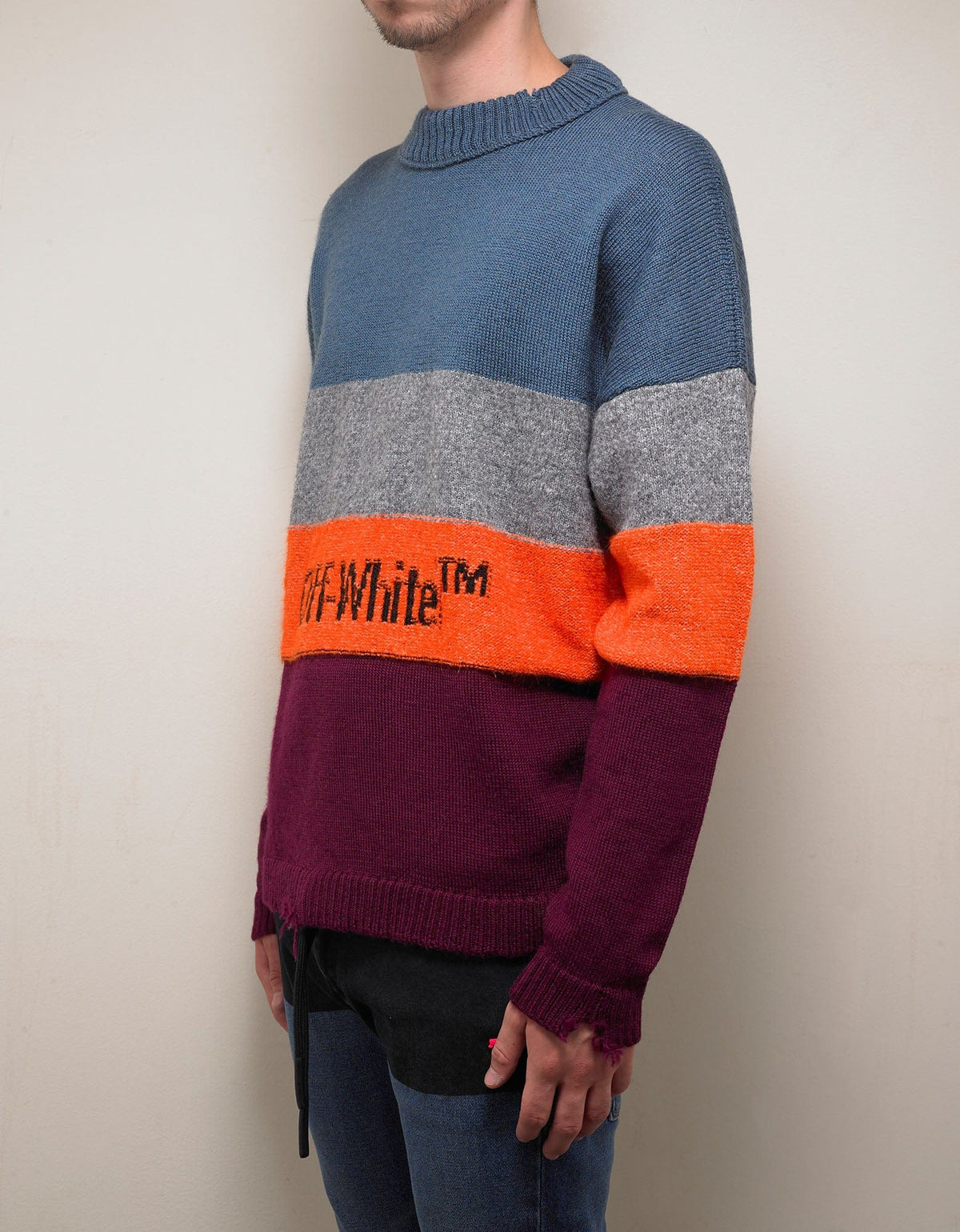 Off-White Multicolour Distressed Striped Sweater