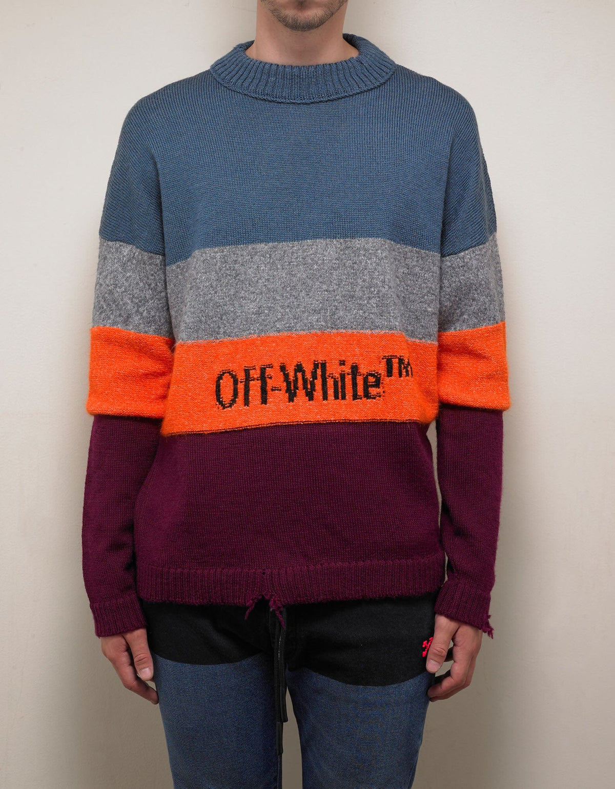 Off-White Multicolour Distressed Striped Sweater
