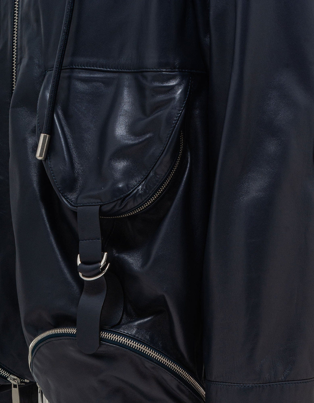 Off-White Navy Blue Arrow Multi Pocket Zip Leather Jacket