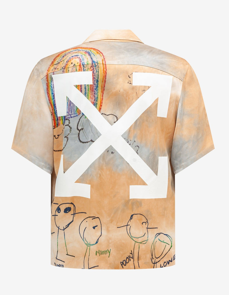 Off-White Off-White Beige Cartoon Satin Shirt