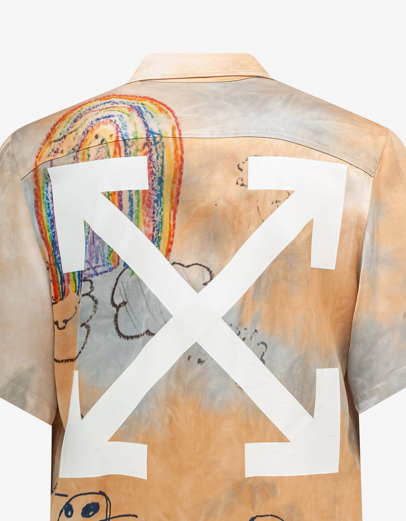 Off-White Off-White Beige Cartoon Satin Shirt