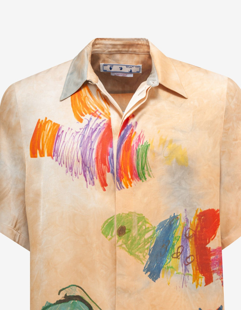 Off-White Off-White Beige Cartoon Satin Shirt