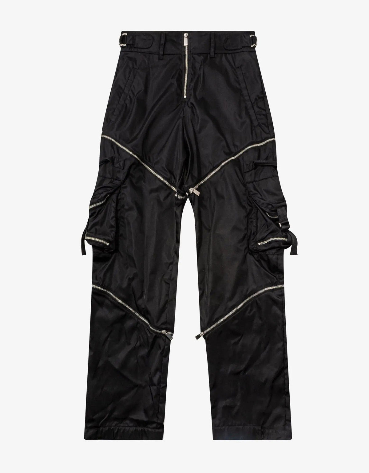 Black Zip Nylon Cargo Trousers