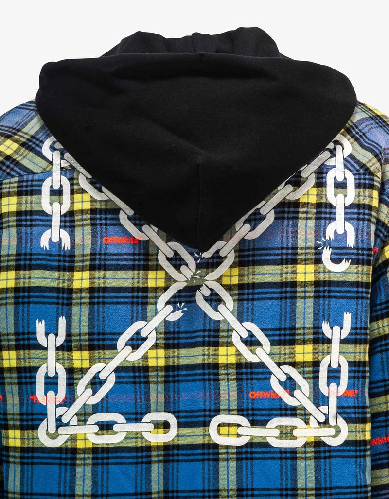 Off-White Off-White Blue Chain Arr Check Hooded Overshirt