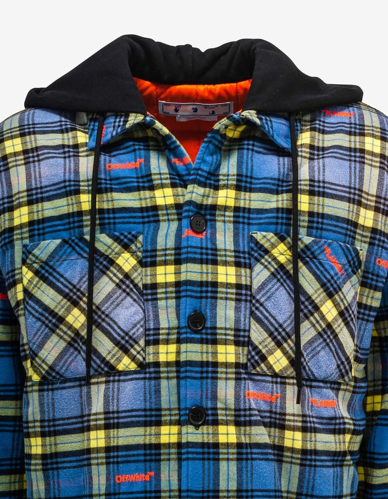 Off-White Off-White Blue Chain Arr Check Hooded Overshirt