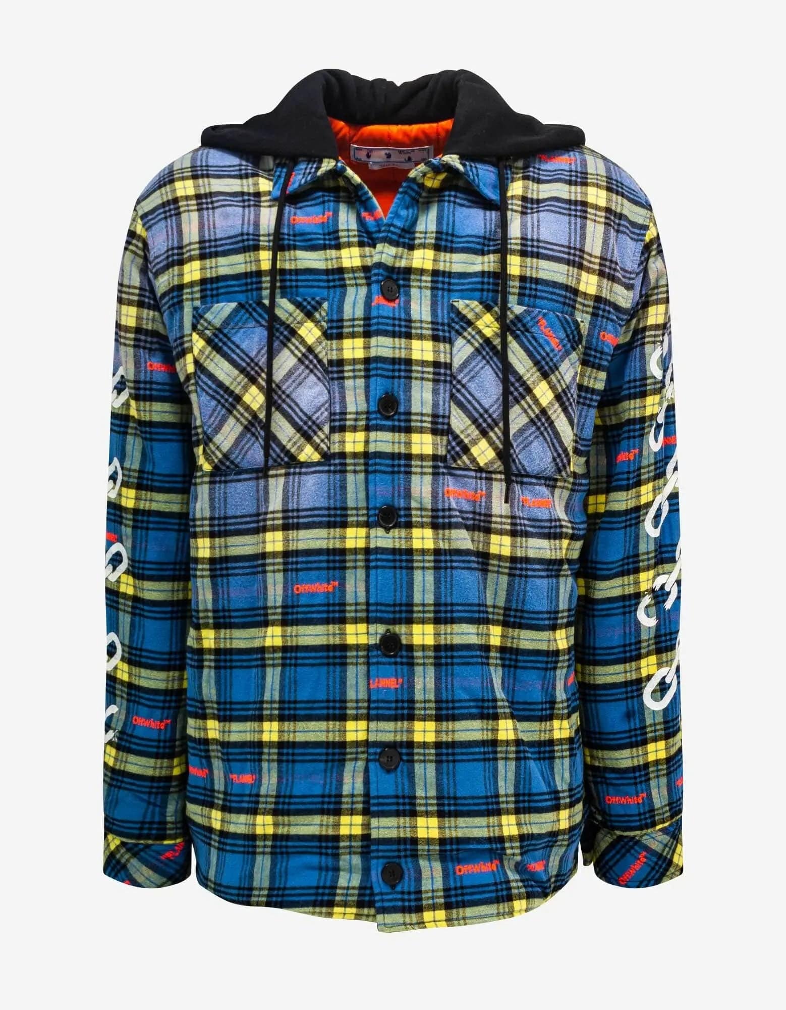 Off-White Blue Chain Arr Check Hooded Overshirt – mens designer