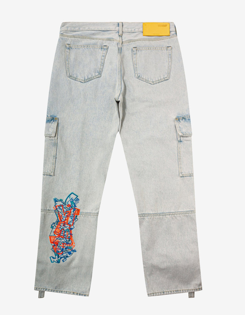 Off-White Off-White Blue Graffiti Embroidery Utility Cargo Jeans