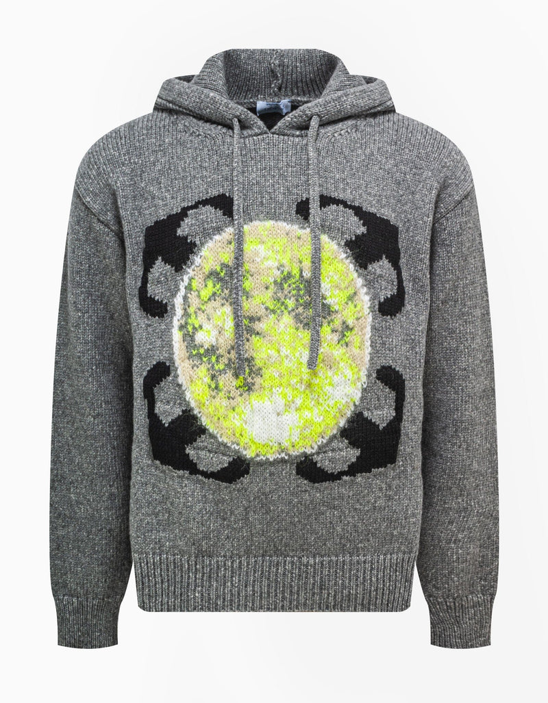 Off-White Off-White Grey Arrow Moon Chunky Knit Hoodie