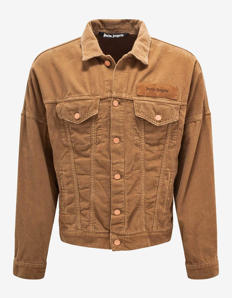 Palm Angels Beige Corduroy Logo Denim Jacket
