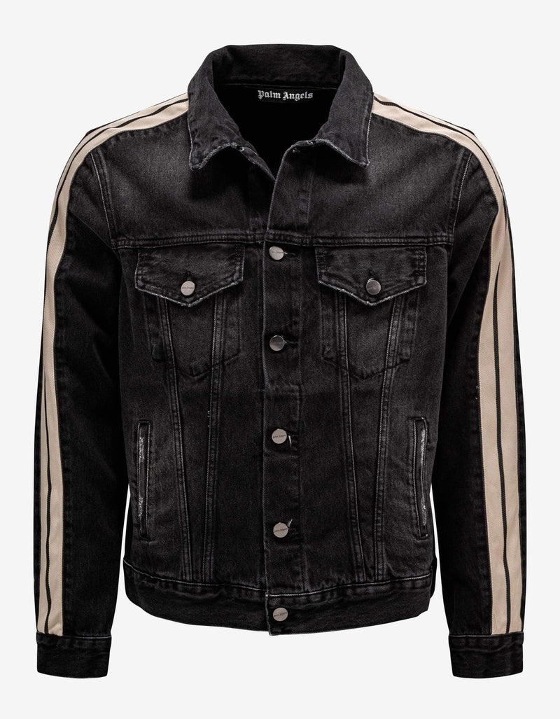 Palm Angels Black Denim Jacket with Stripes
