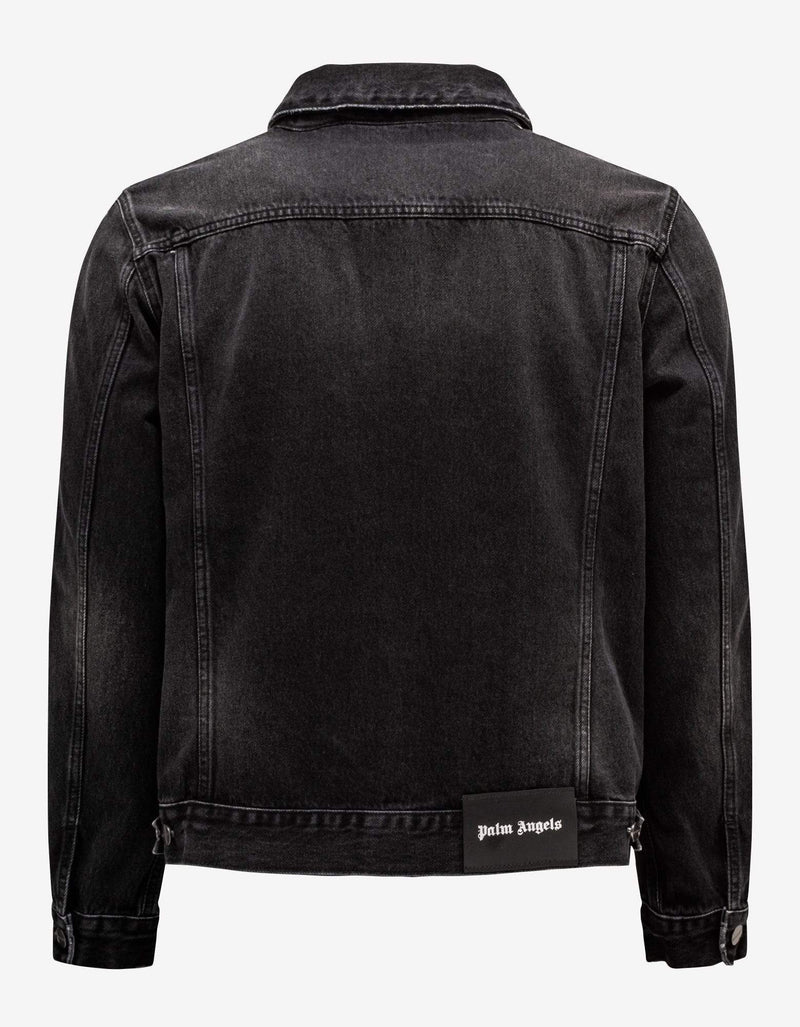 Palm Angels Black Denim Jacket with Stripes