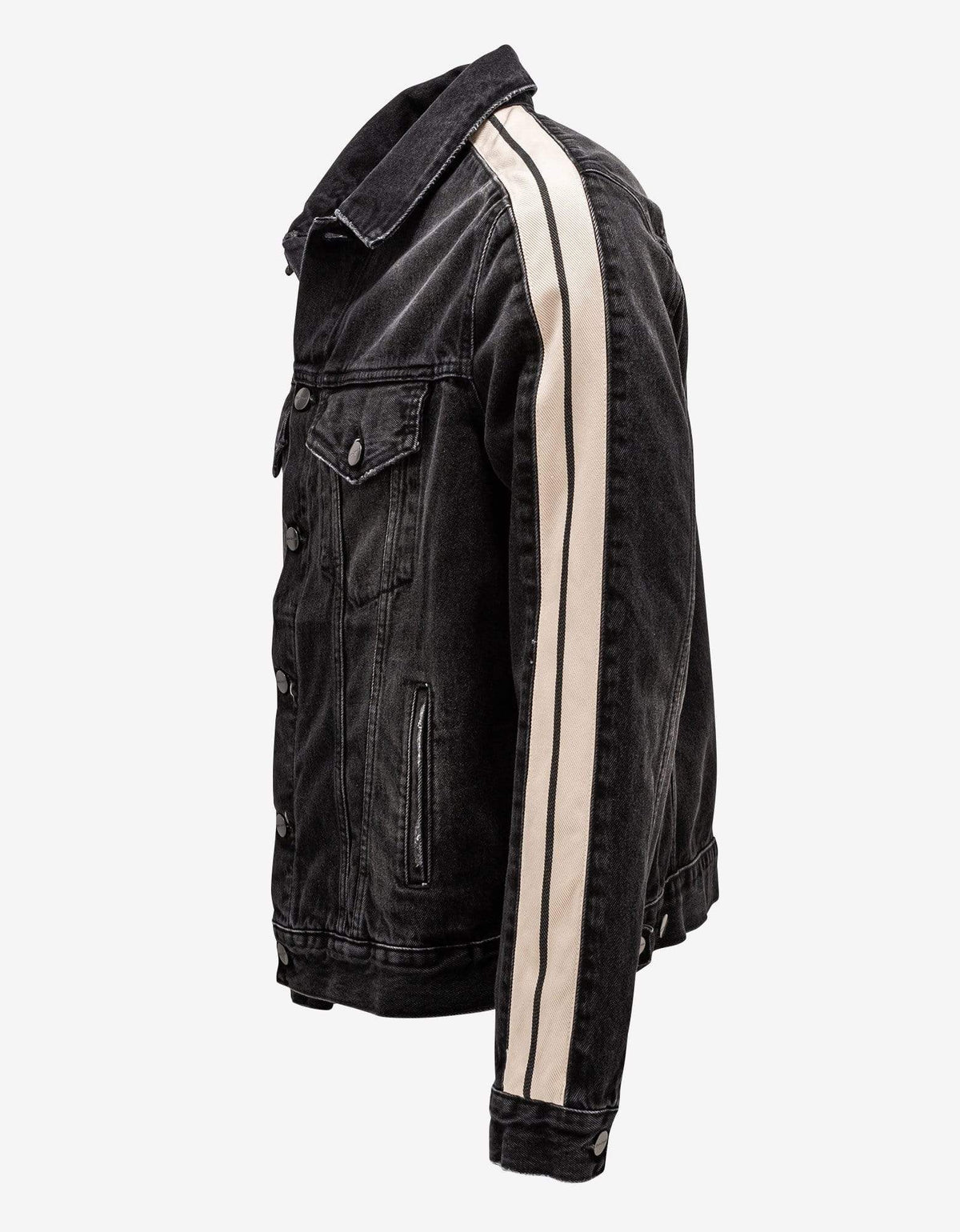 Palm Angels Black Denim Jacket with Stripes