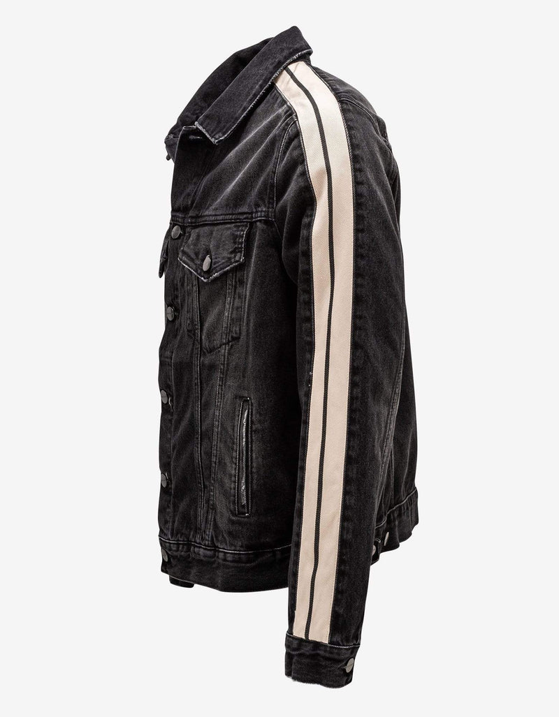 Palm Angels Black Denim Jacket with Stripes