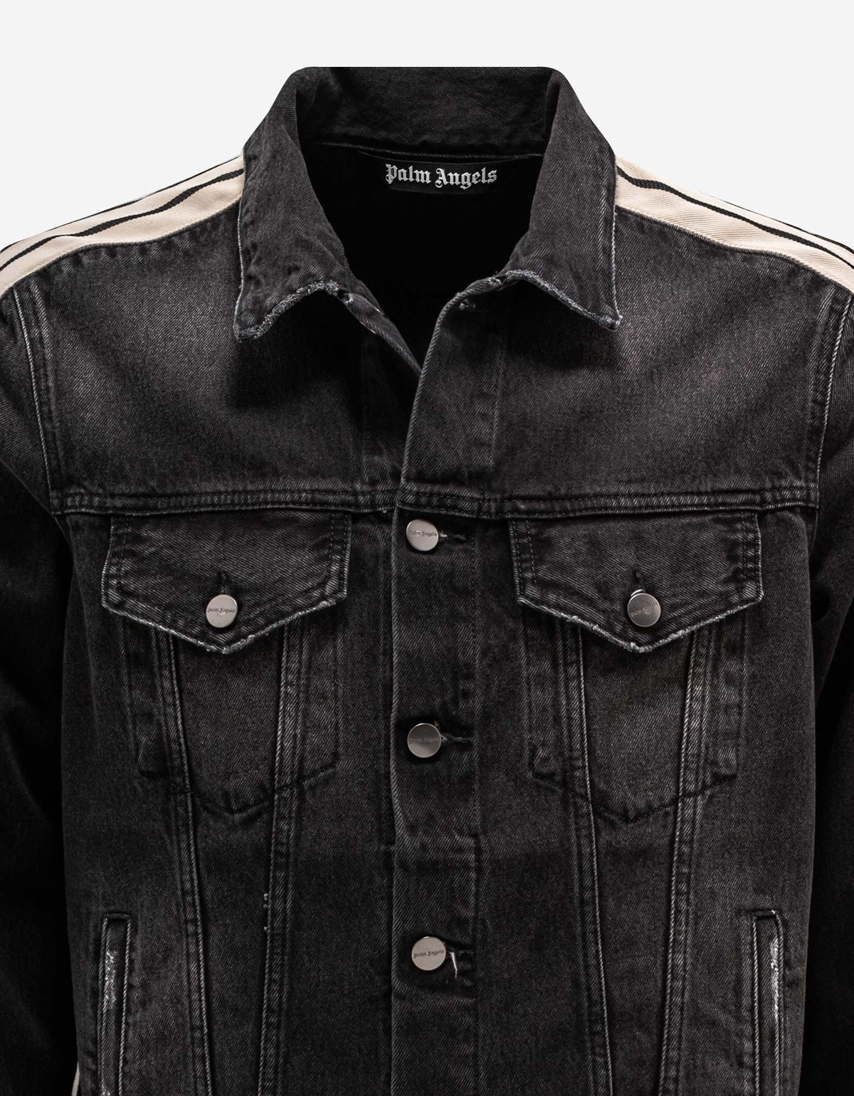 Palm Angels Black Denim Jacket with Stripes