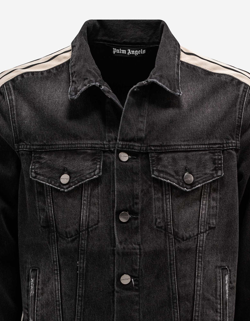 Palm Angels Black Denim Jacket with Stripes