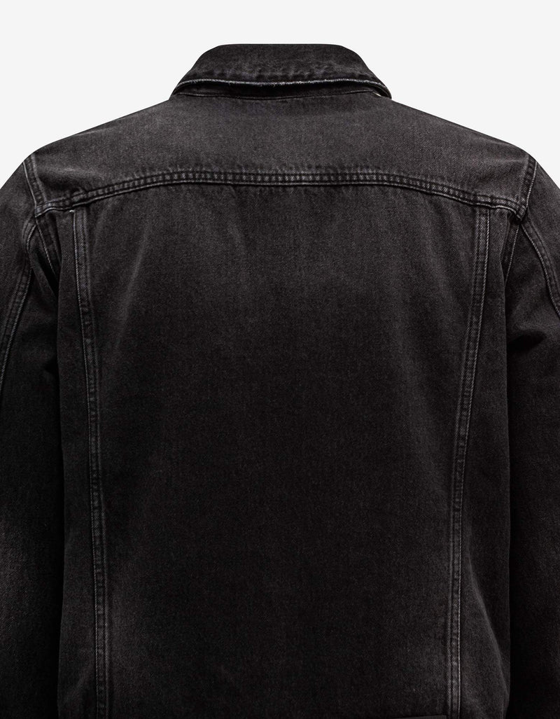 Palm Angels Black Denim Jacket with Stripes