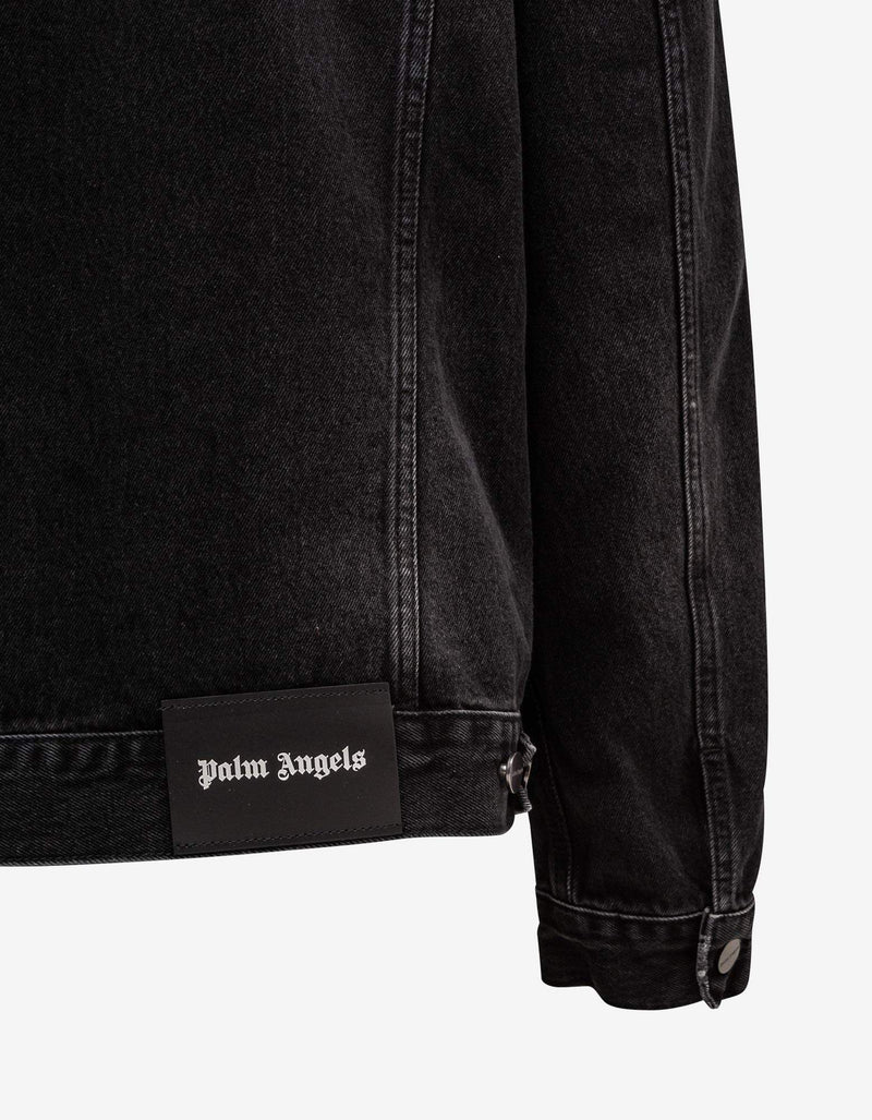 Palm Angels Black Denim Jacket with Stripes