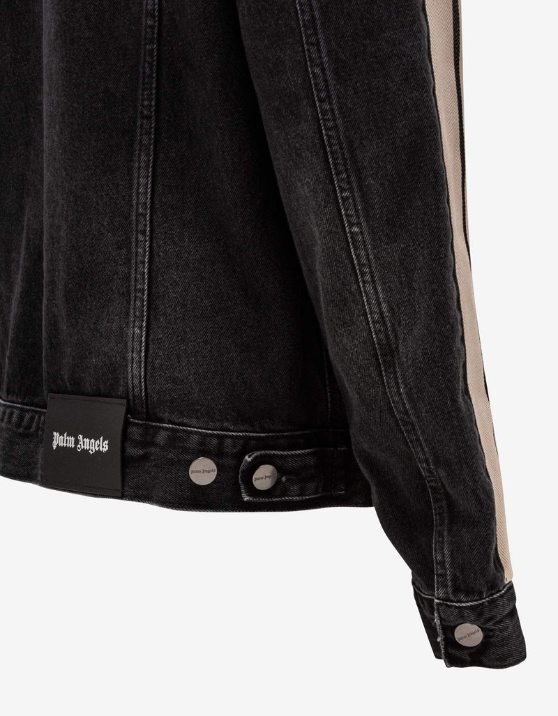 Palm Angels Black Denim Jacket with Stripes
