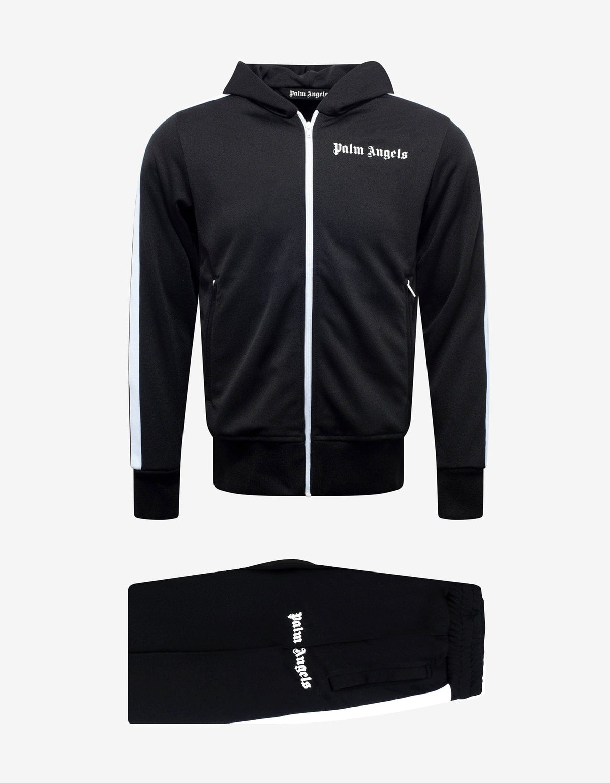 Palm Angels Black Hooded Tracksuit with Stripes