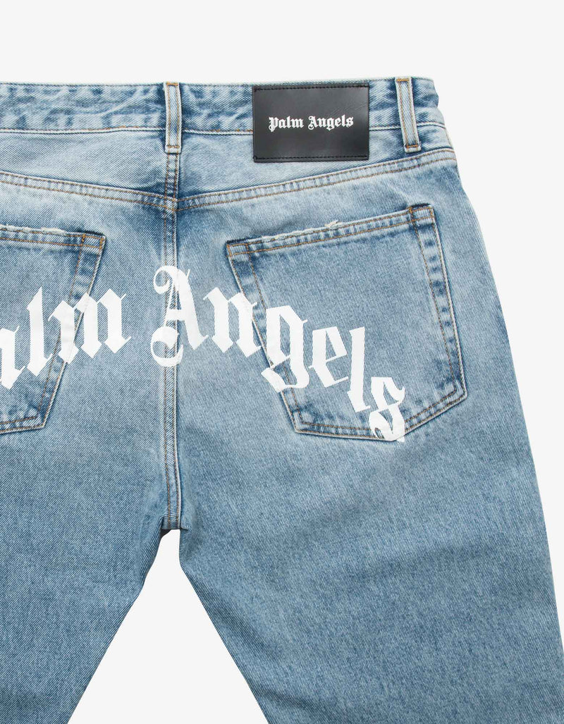 Palm Angels Blue Back Logo Print Jeans