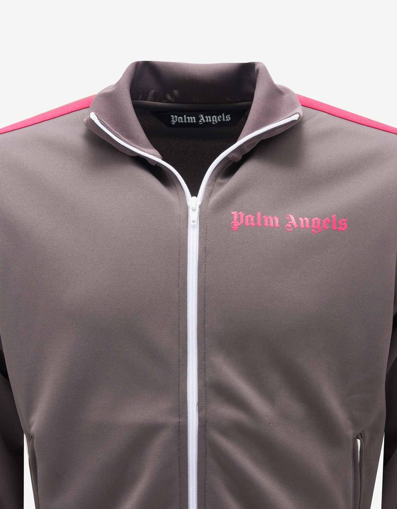 Palm Angels Grey Track Jacket with Magenta Stripes
