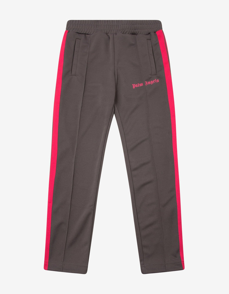 Palm Angels Grey Track Pants with Magenta Stripes