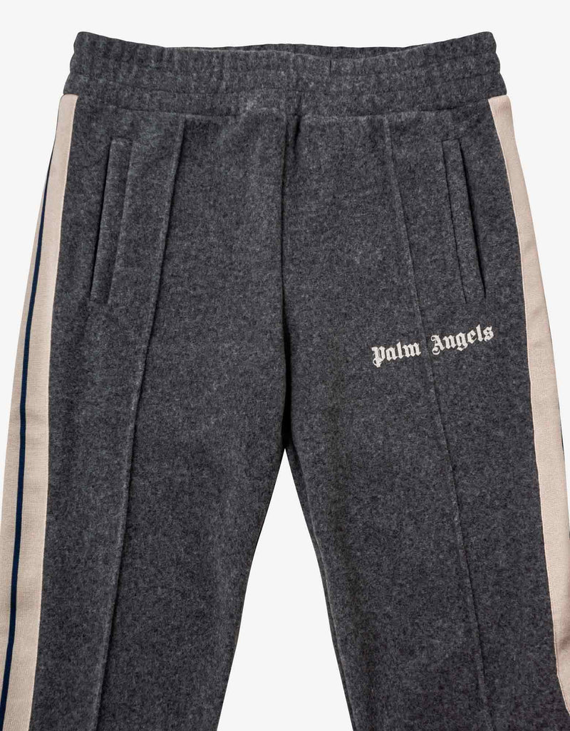 Palm Angels Grey Wool-Blend Track Pants with Stripes