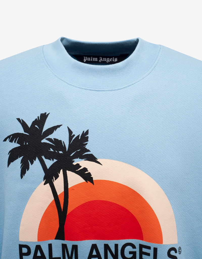 Palm Angels Light Blue Sunset Print Oversized Sweatshirt