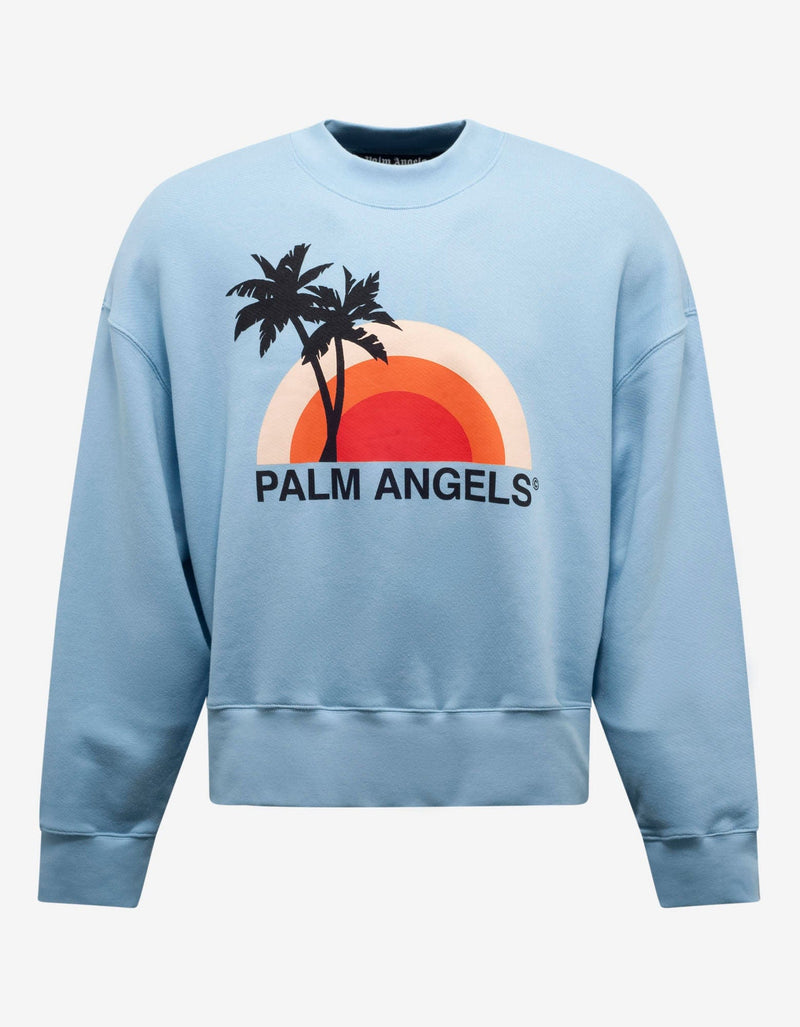 Palm Angels Light Blue Sunset Print Oversized Sweatshirt