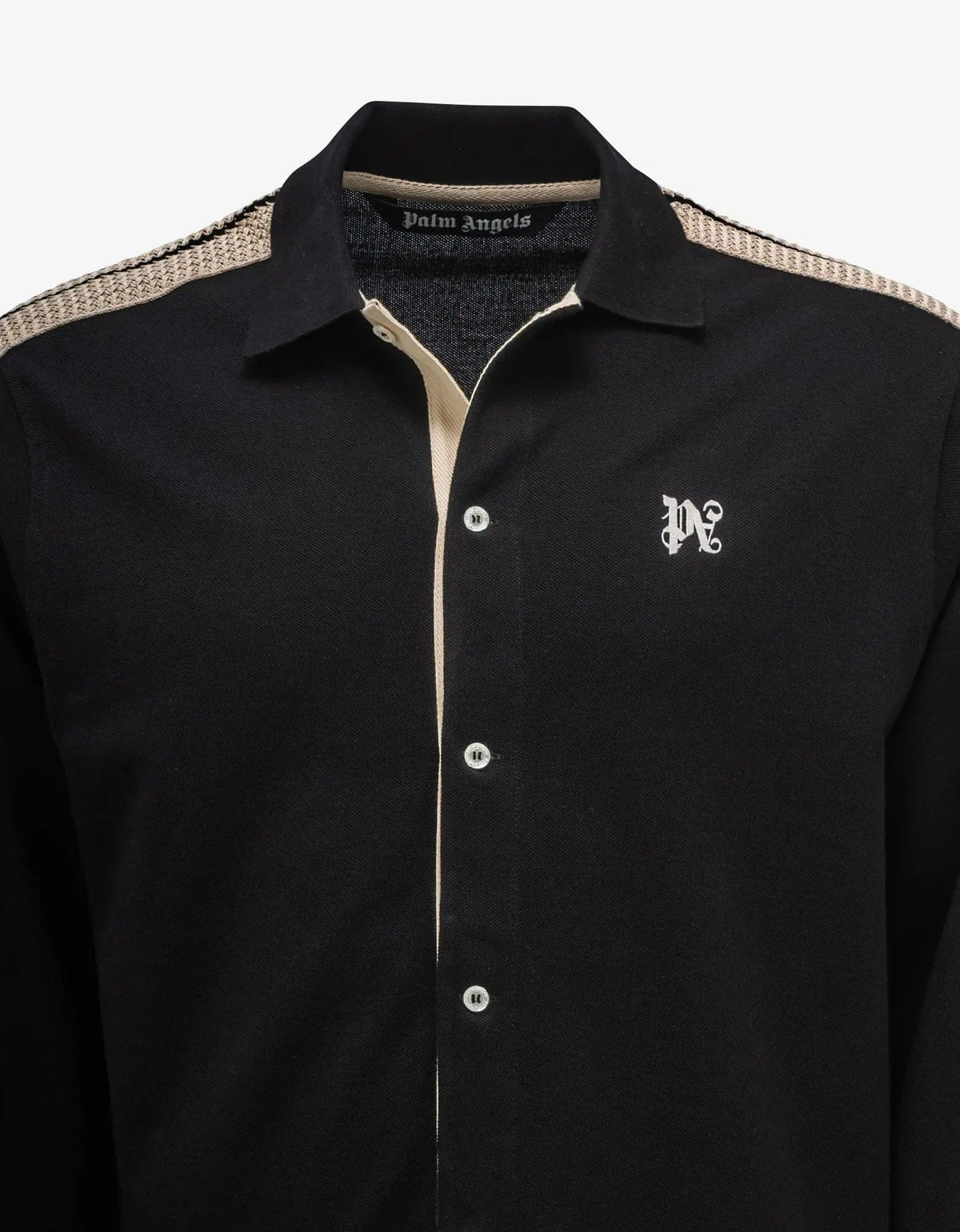 Palm Angels Black PA Monogram Piquet Trackshirt – Zoo Fashions Palm Angels Black PA Monogram Piquet Trackshirt – Zoo Fashions