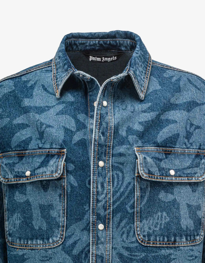 Palm Angels Palm Angels Blue Palmity All-over Laser Denim Shirt