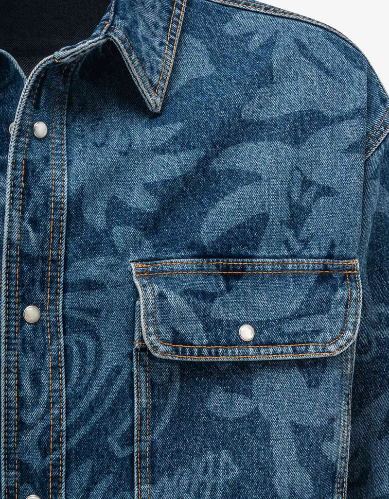 Palm Angels Palm Angels Blue Palmity All-over Laser Denim Shirt
