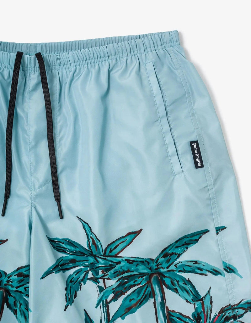 Palm Angels Palm Angels Blue Palms Row Long Swim Shorts