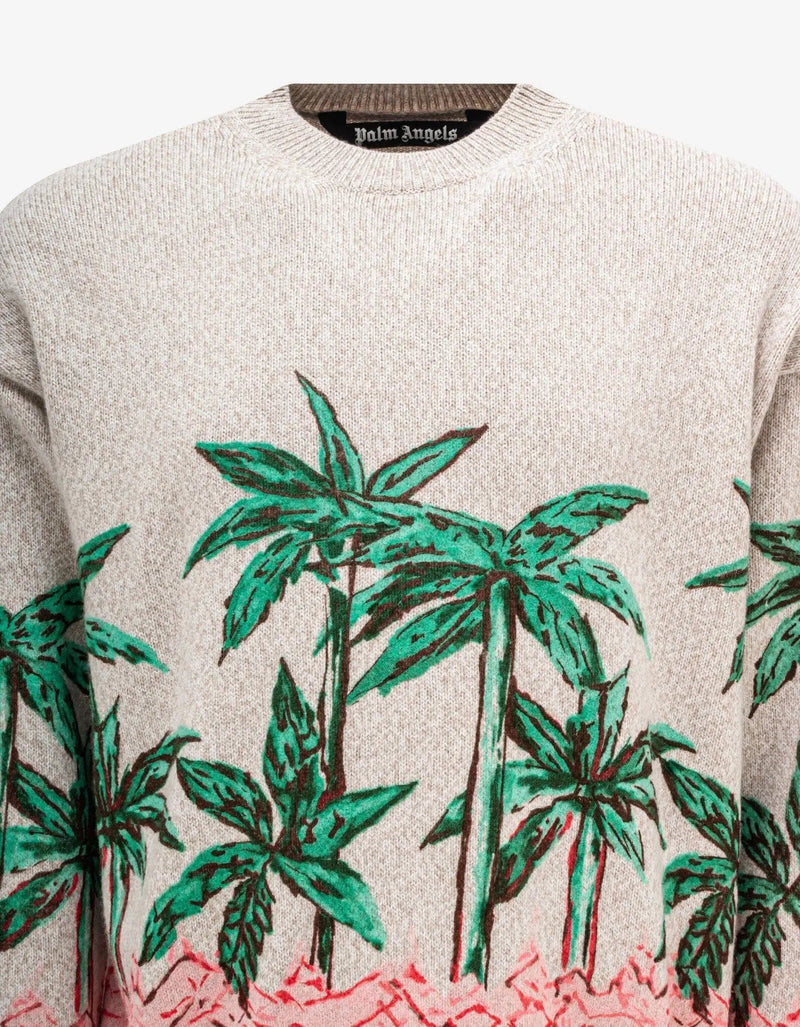 Palm Angels Cream Palms Row Printed Sweater M Beige