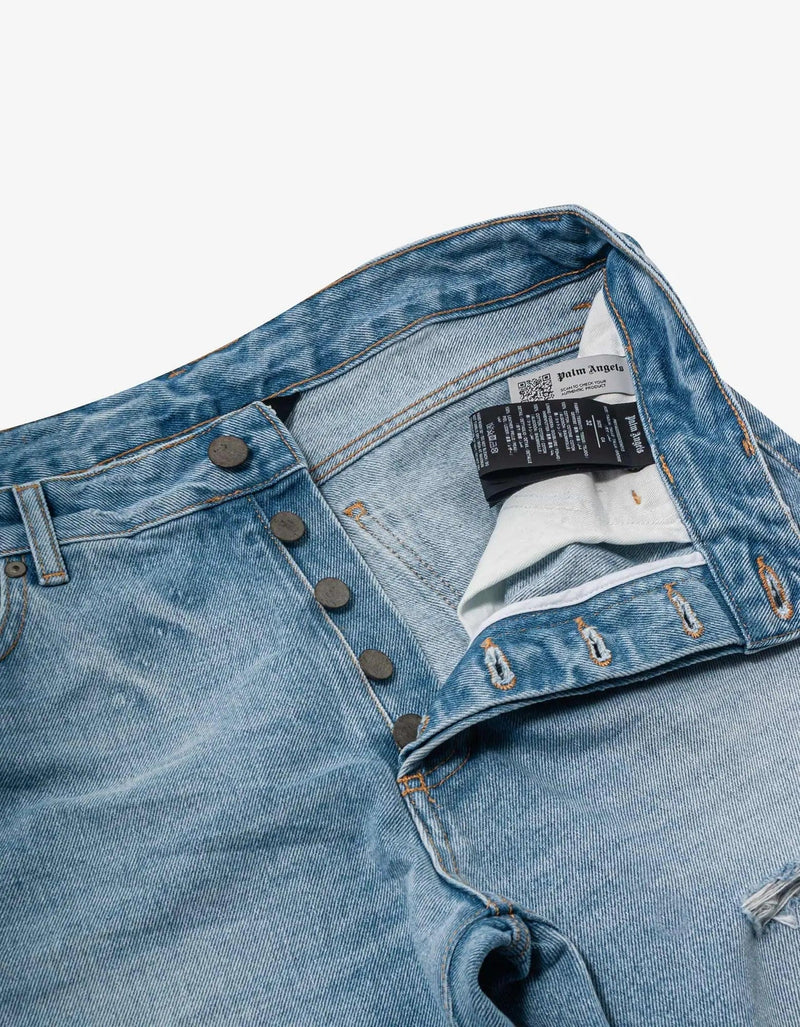 Palm Angels Palm Angels Light Blue Palms Print Jeans