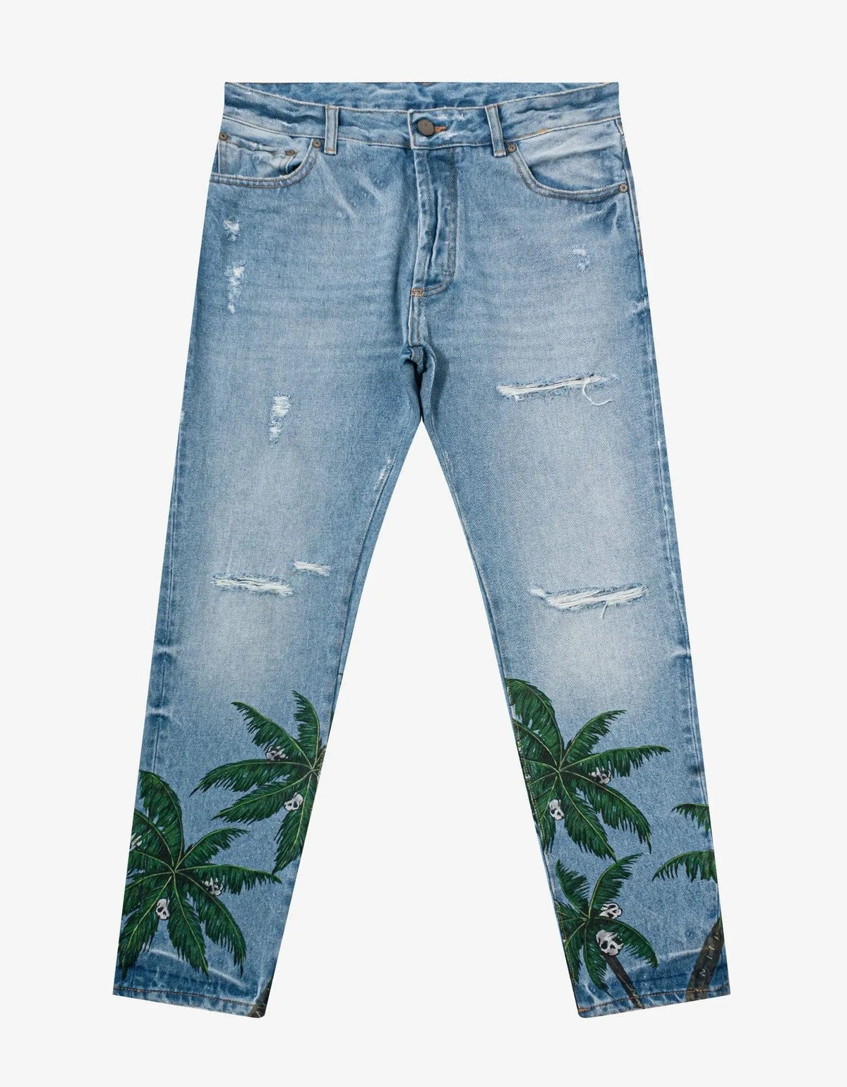 Palm Angels Palm Angels Light Blue Palms Print Jeans