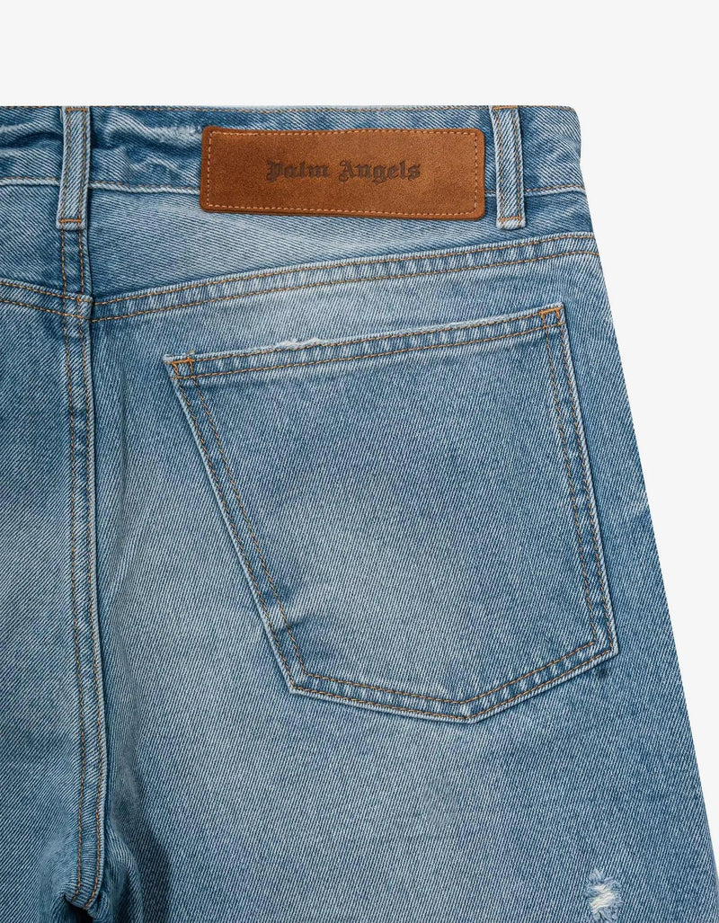 Palm Angels Palm Angels Light Blue Palms Print Jeans