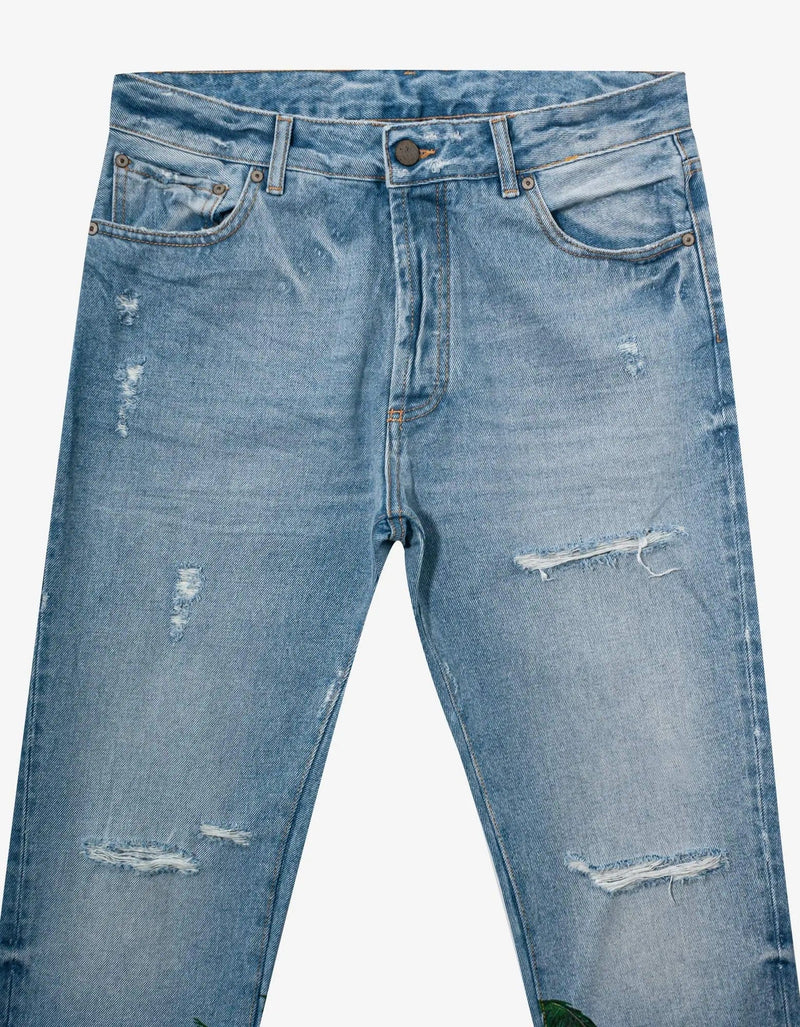 Palm Angels Palm Angels Light Blue Palms Print Jeans