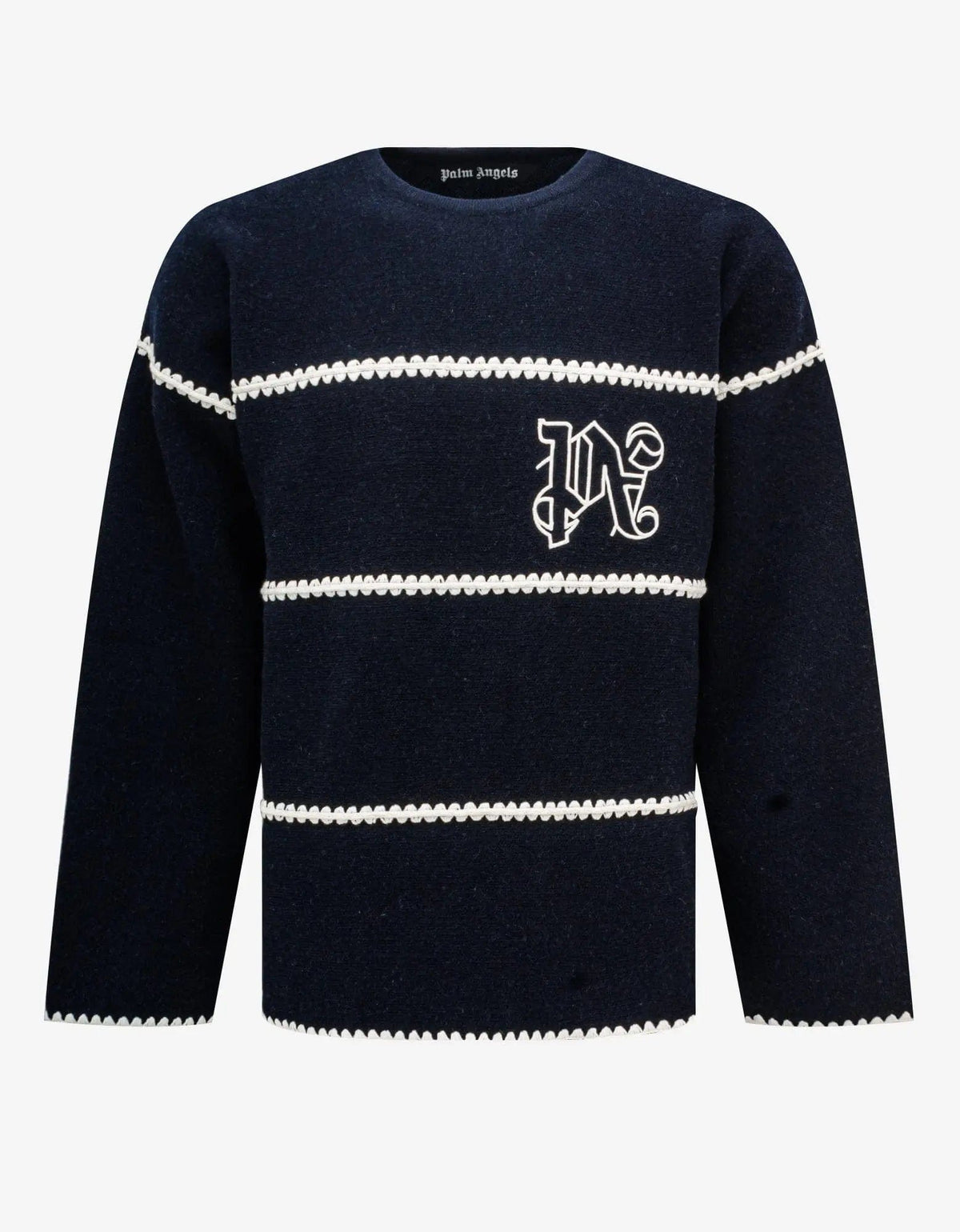 Palm Angels Navy Blue PA Monogram Stripe Sweater – Zoo Fashions