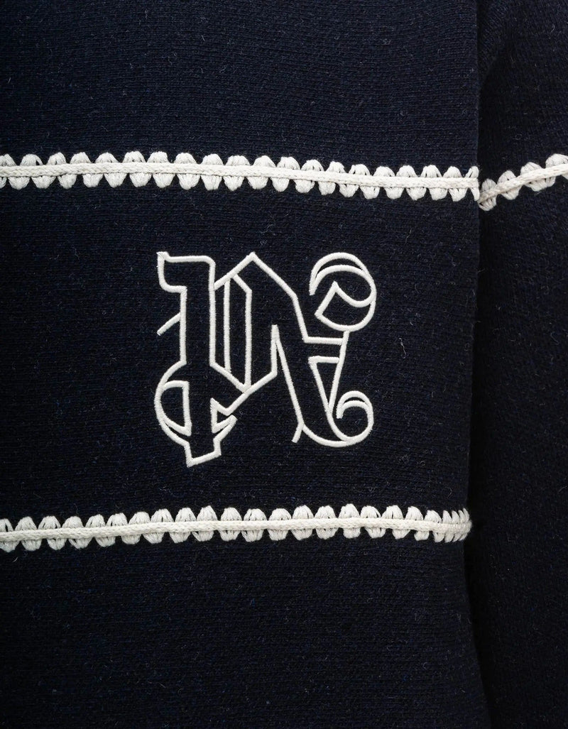 Navy Monogram Palm Angels Navy Blue PA Monogram Stripe Sweater – Zoo Fashions