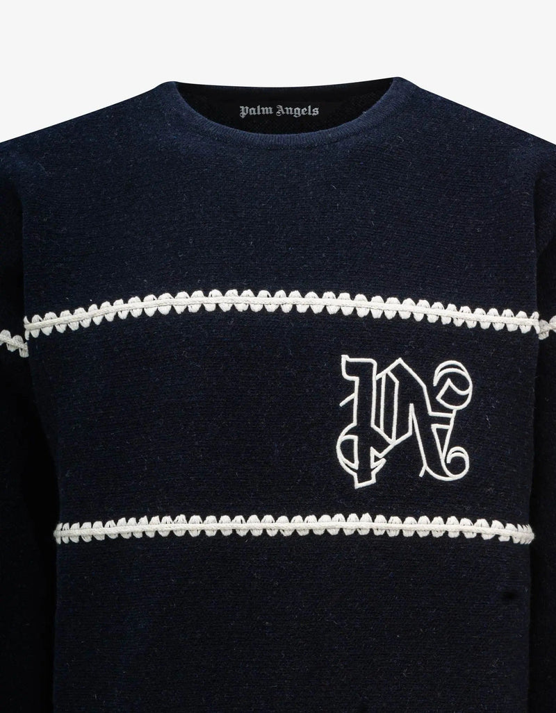 【関税&送料込】Palm Angels Gonna Plissettata Con Monogramma Palm Angels Navy Blue PA Monogram Stripe Sweater – Zoo Fashions