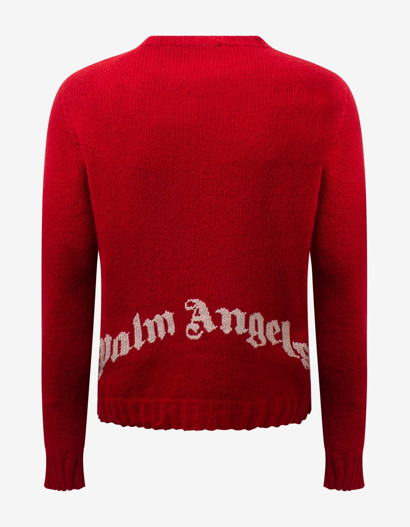 Palm Angels Red Crew Neck Logo Sweater