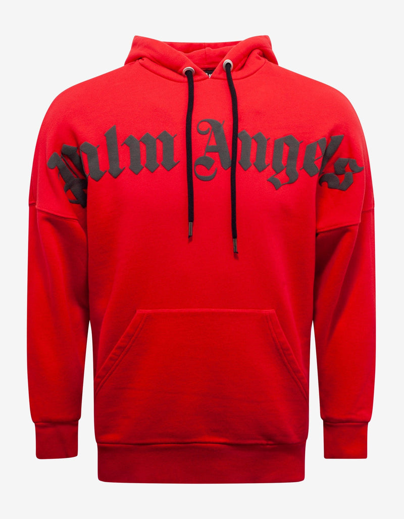 Palm Angels Red Logo Print Oversized Hoodie
