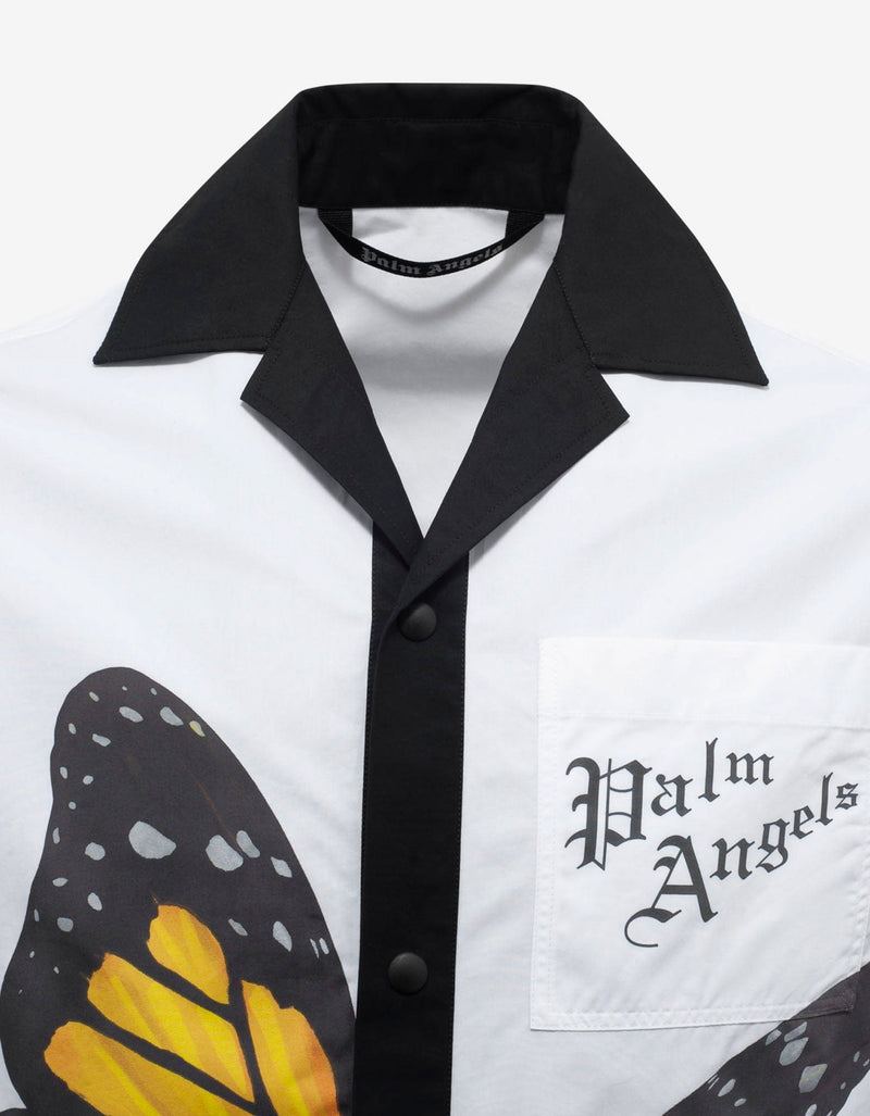 Palm Angels White Butterfly Print Bowling Shirt