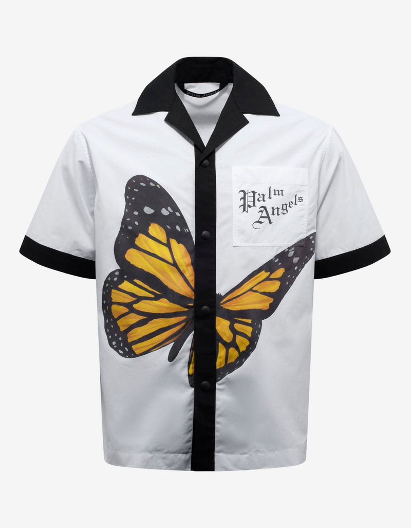 Palm Angels White Butterfly Print Bowling Shirt