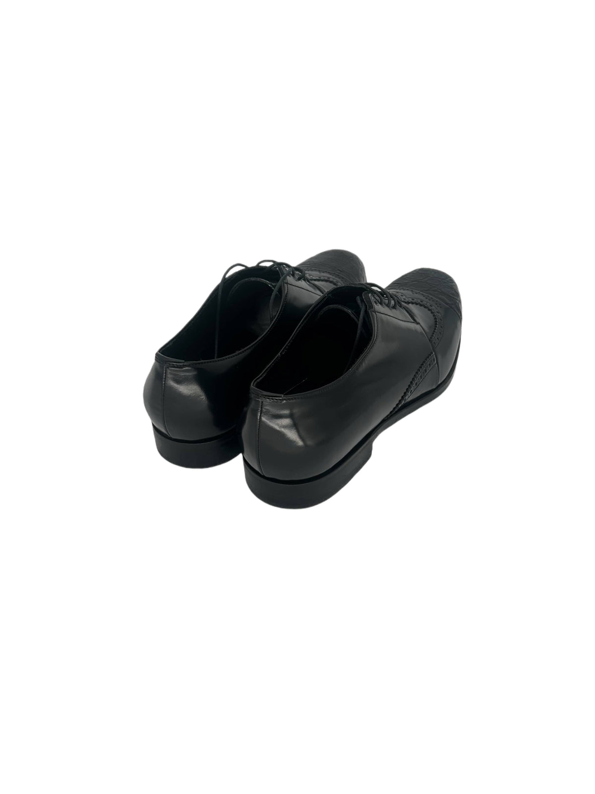 Prada Black Hand Stitched Spazzalato leather Alligator Toe Shoe